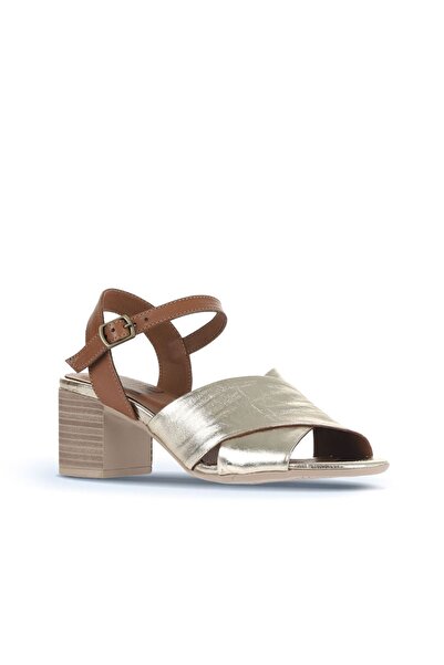 Bueno Shoes Gold Shiny Leather Women's Heeled Sandals 01Wa2810