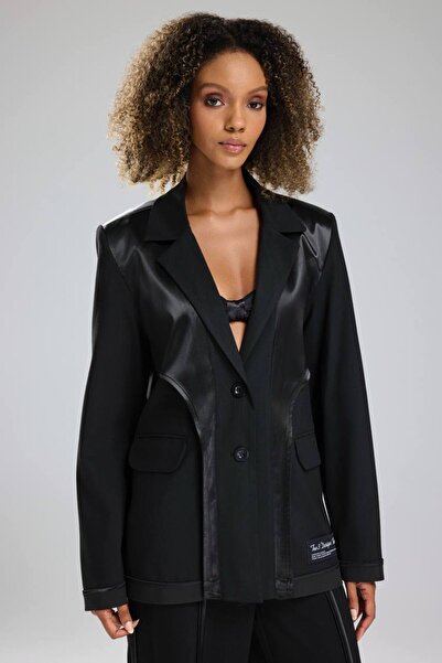 tw3 Women's Satin Detailed Piped Design Blazer Jacket
