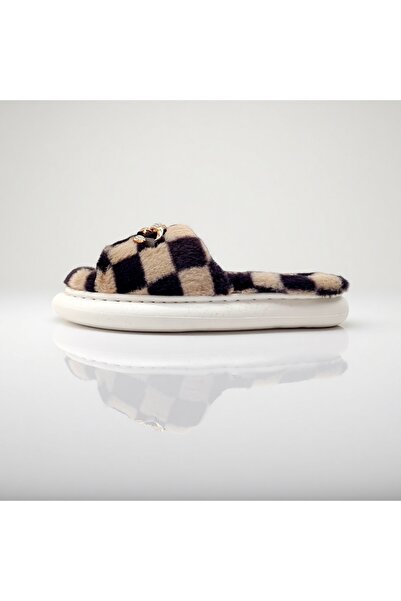 OEM Women's fluffy and relaxing open-toe slippers, checkered pattern, H15