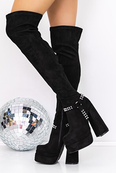 mei Cizme Dama cu Toc gros si platforma 3LB8 Negru