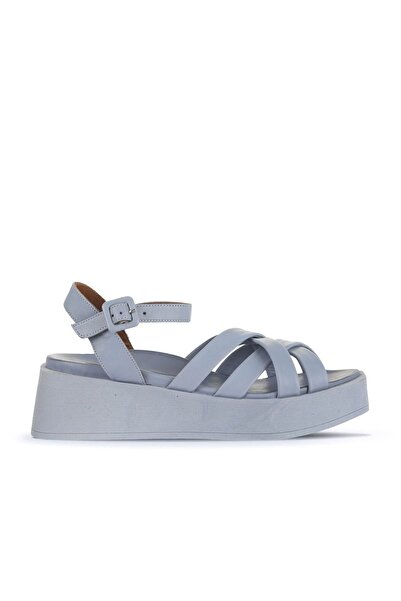 Bueno Shoes صندل نسائي بكعب عريض من الجلد باللون الأزرق 01wa4301