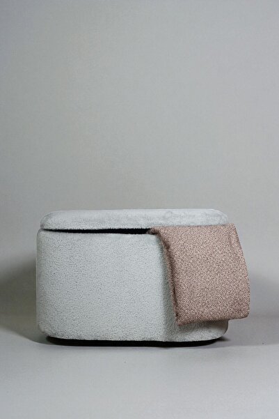 woody maison Oval Sandıklı – Yumuşacık Doku Teddy Kumaş Makyaj Masa Pufu Bench