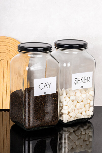 Dolkin Home 2-Piece 3-Liter Jar Set Tea Sugar Labeled 3000 ml Glass Jar with Metal Lid Storage Box Set