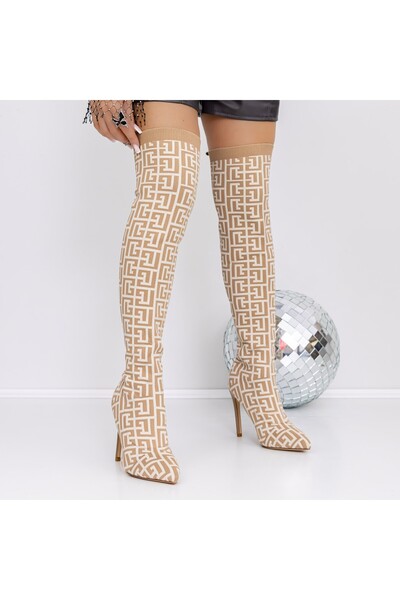 mei Γυναικείες Μπότες με Λεπτό Τακούνι 3JF9 Μπεζ