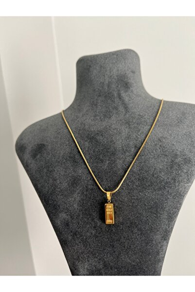 MODA Gold Külçe Altın Detaylı Çelik Kolye