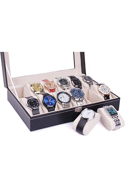 Generic 12 Grid Watch Box PU Leather Display Case Glass Lid Storage Organizer Gift