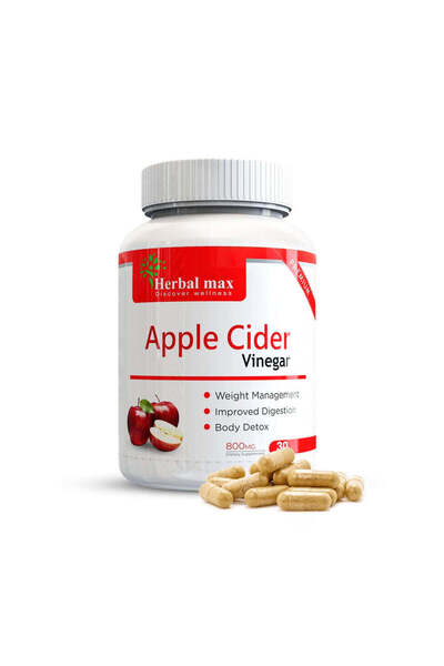 HERBAL MAX خل التفاح العضوي، 30 كبسولة نباتية (800 ملغ)