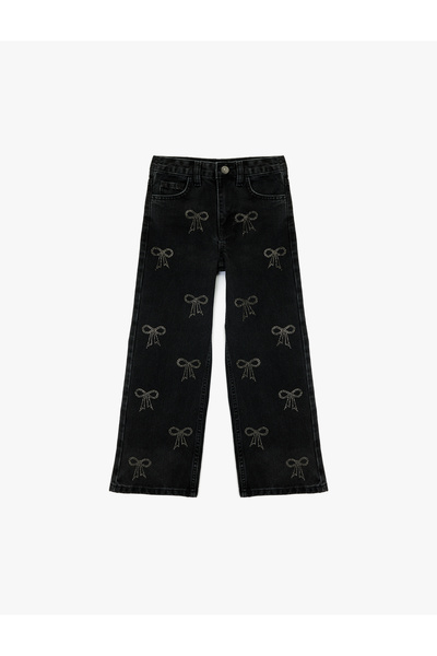 Koton Cotton Bow Detail Wide Leg Denim Pants