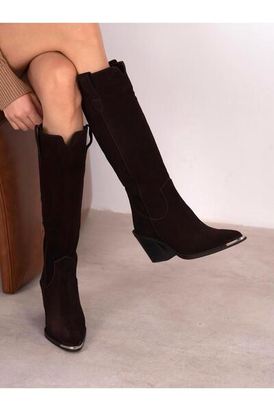 ECENİN BUTİĞİ Zonia Kahve Süet Hakiki Deri Kadın Çizme