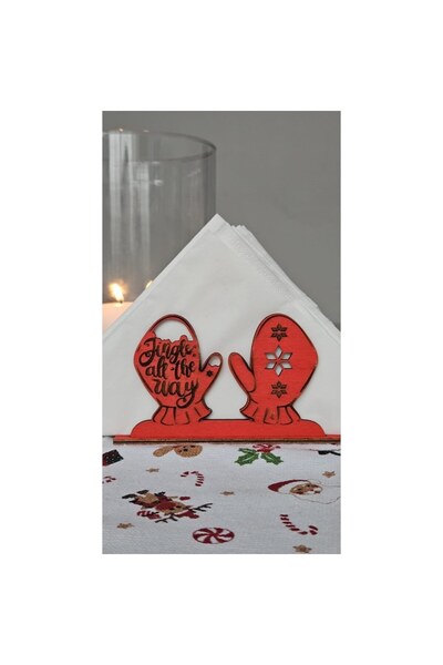 OEM Festive napkin holder, Jingle All The Way design, two mittens, red, 14x8x10cm