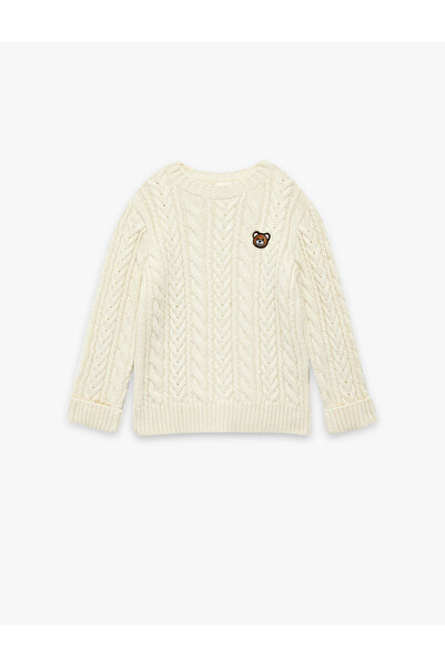 Koton Pulover tricotat cu mânecă lungă guler rotund cu detalii de ursuleț