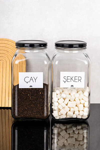 Dolkin Home 2-Piece 3-Liter Jar Set Tea Sugar Labeled 3000 ml Glass Jar with Metal Lid Storage Box Set