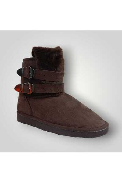 iskarpino Γυναικείες μπότες καφέ σουέντ με αγκράφα με επένδυση από γούνα