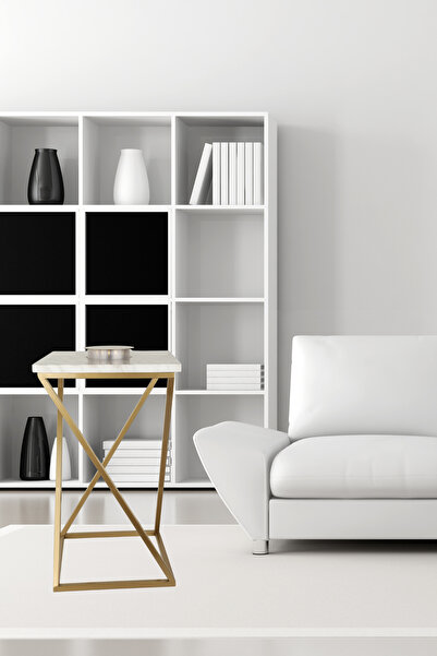 Begüsa Zeta Ledli Pilli Sehpa Eskitme Mermer Ahşap