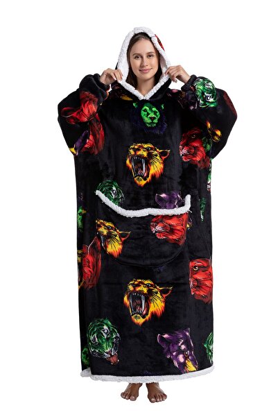 TillyBilly Extra long sweatshirt blanket with hood, sleeves and pockets, one ...