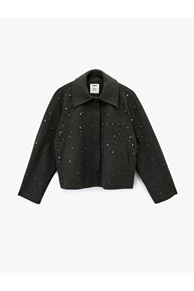 Koton X Melis Ağazat - Μακρυμάνικο μπουφάν με κουμπιά και πέτρινη κασετίνα