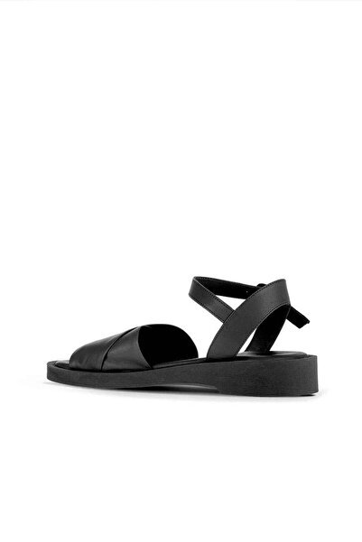 Bueno Shoes Black Leather Women's Flat Sandals 01Wa0701