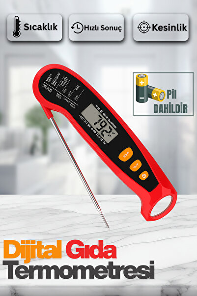 edewatt Paslanmaz Çelik Problu Dijital Mutfak Yemek Termometresi Sıcaklık Ölçer Hızlı Ölçüm PİL DAHİLDİR