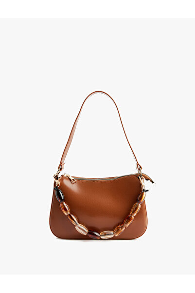 Koton Geantă de umăr din piele artificială cu curea cu fermoar și detaliu pen...