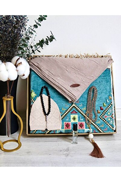 Bilenler Σετ δώρου για προσευχή – Χαλί προσευχής με μοτίβο κιλίμ, επένδυση, κ...