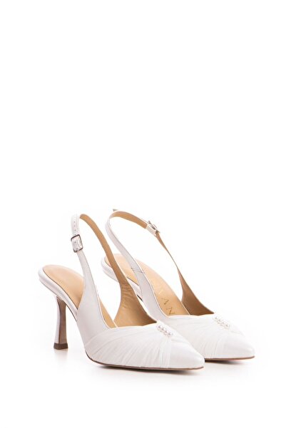 Vanilla Days Pantofi cu toc bloc Thalia din piele albă cu perle