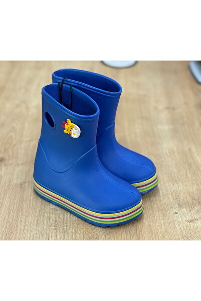 PLN SHOES Blue Koko Children's Rain Boots with Wool Soles and Colorful Wraps Waterproof
