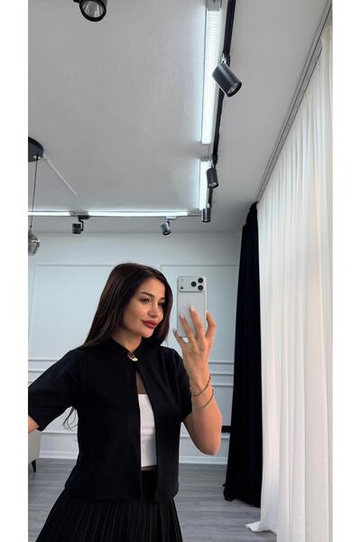 Daves Black Knitted Blouse with Button Detail on the Front