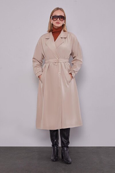 Levidor Μπεζ καμπαρντίνα με λάστιχο στη μανίκια και λεπτομέρεια με ζώνη