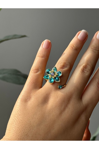 Beloria Flower Zircon Blue Idyllia Steel Ring