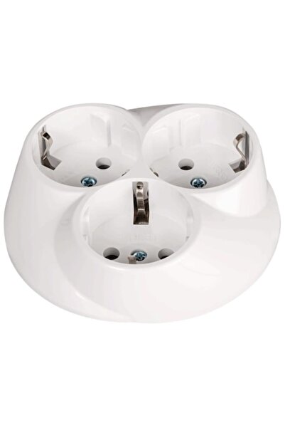 Inlet Priză Schuko triplă rotundă, albă