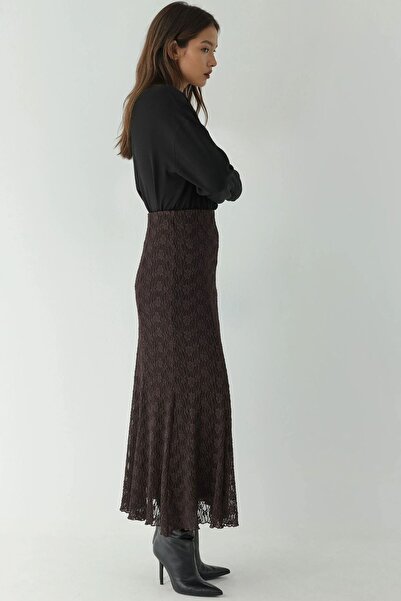 Hiccup talie înaltă Fusta lungă din dantelă