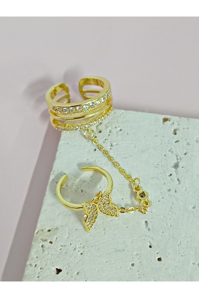 mos&more Stylish Ring with Chain Adjustable Butterfly Joint