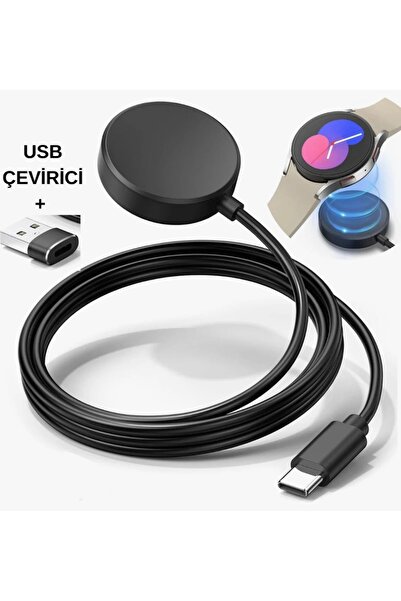 CoverCenter Samsung Galaxy Watch 3/4/5/6/7/8/active/fe/ultra Uyumlu Typ-C + USB Çevirici Şarj Cihazı Aleti Kablo