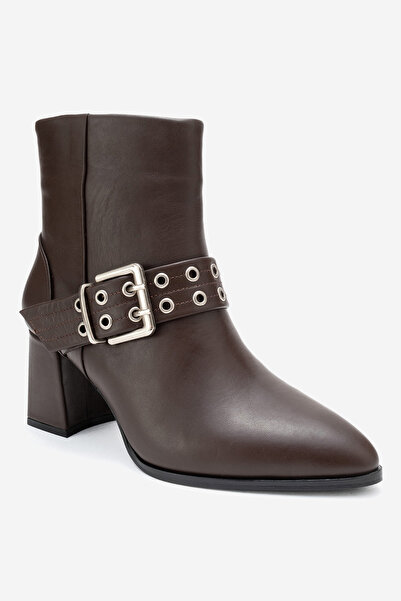 Dericlub Women's Buckled High Heel Boots Real Leather Rc 319 Brown