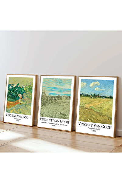 Dekorsiahome Set de pictură Van Gogh pentru sufragerie, sufragerie, bucătărie, cu rame din lemn, 3 bucăți SET3490