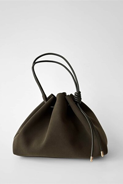 Yuka Atelier Suede Neva Ruched Detail Crossbody and Handbag with Puppy Bag