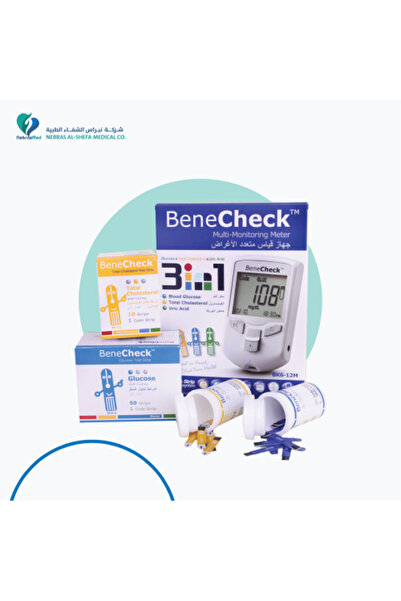 BeneCheck جهاز قياس 3 في 1 مع شرائط اختبار الجلوكوز والكوليسترول