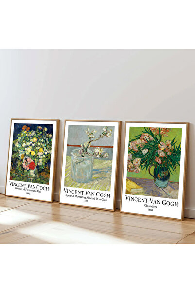 Dekorsiahome 3 Parça Ahşap Çerçeveli Oturma Odası Salon Mutfak Van Gogh Tablo...