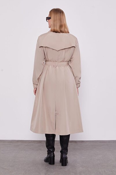 Levidor Μπεζ καμπαρντίνα με λάστιχο στη μανίκια και λεπτομέρεια με ζώνη