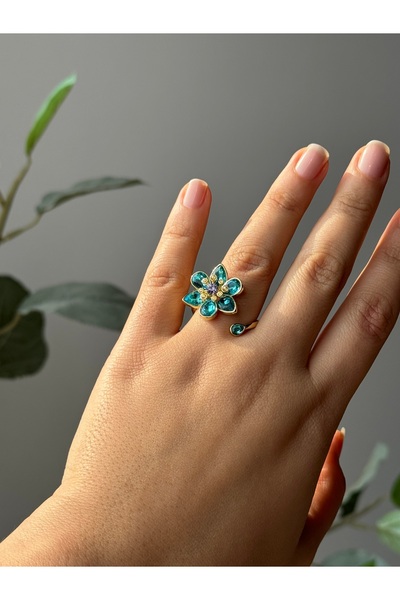 Beloria Flower Zircon Blue Idyllia Steel Ring