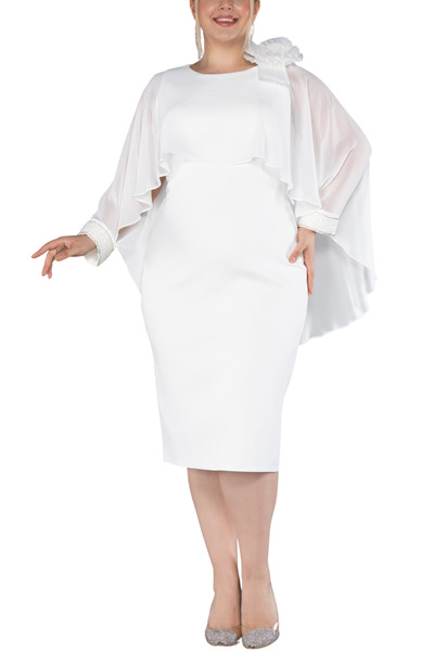 Arden Plus Size Short Evening Dress, Chiffon Cape Sleeve, Black, White Midi Mother Evening Dress, Invitations, Wedding, 44-50