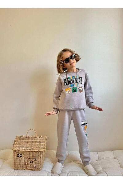 MİLAYS LİFE HOME COLLECTİON Σετ χειμερινής φόρμας για αγόρια 3 κλωστών 100% βαμβακερό χοντρό βαμβακερό χρωματιστό