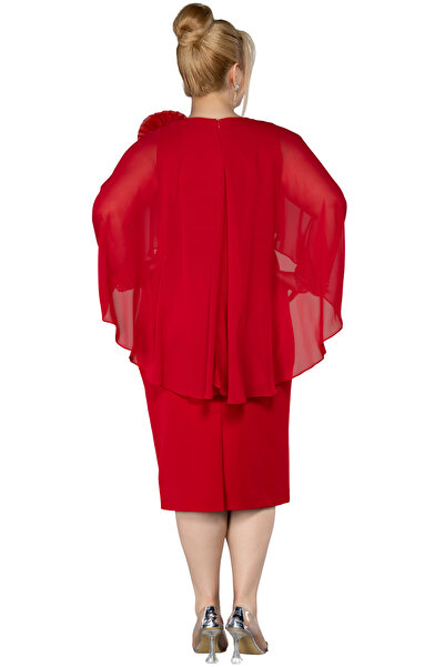 Arden Plus Size Short Evening Dress, Chiffon Cape Sleeve, Black, White Midi Mother Evening Dress, Invitations, Wedding, 44-50