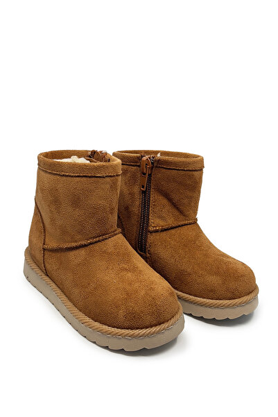 Torun Kids Furry Inside Faux Suede Leather Cinnamon Color Children's Boots Baby Shoes