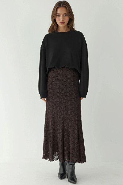 Hiccup talie înaltă Fusta lungă din dantelă