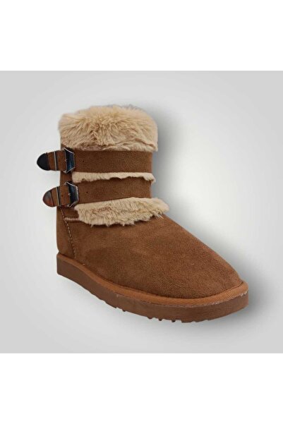 iskarpino Women's Tan Suede Buckle Sheepskin Lined Boots