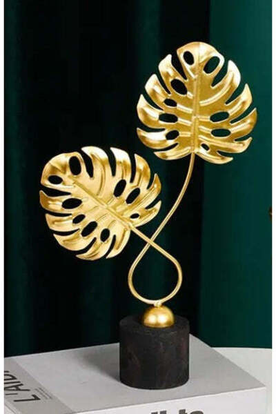 OEM Decorative Metal Figurine with Leaves, Golden on Black Base, Elegant 30x21x6 cm