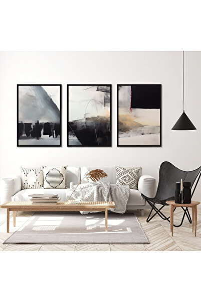 designadv لوحة ثلاثية تجريدية كانفس - إيطار أسود