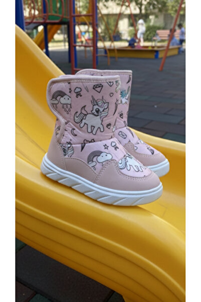 Hızlı Al Unicorn Patterned Girls' & Baby Boots. Fur Inside Girls' Boots. Unicorn Pattern