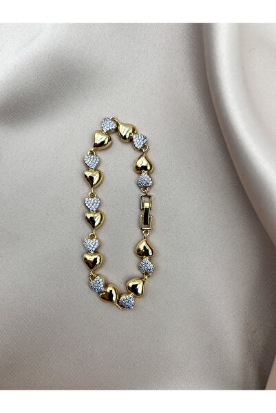 FIORA AKSESUAR سوار نسائي من الزركون الذهبي اللون على شكل قلب وقلب ذهبي من ال...